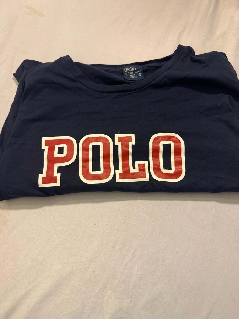 Polo Ralph Lauren Vintage Collegiate Block Spellout Navy T-Shirt - Picture 1 of 6